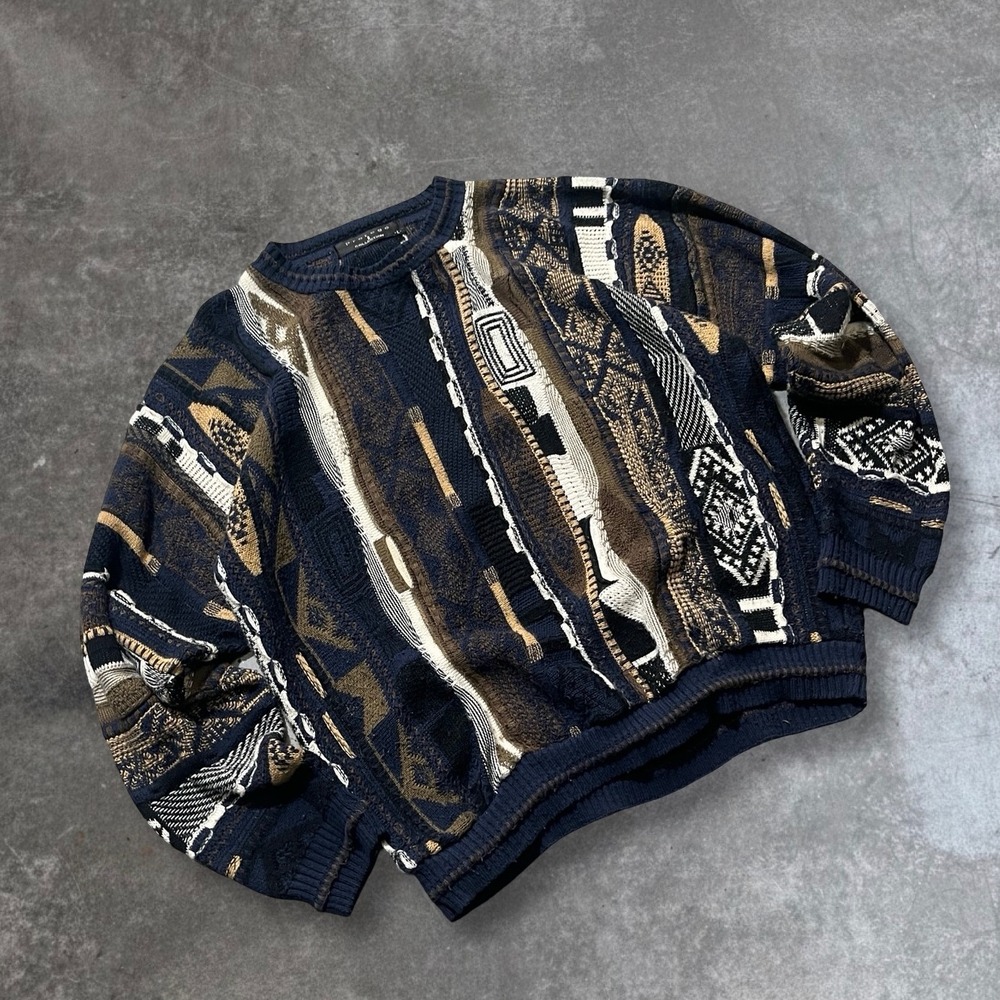 Protege Collection Mens Knit Sweater Multi Color Geometric Pattern Size L